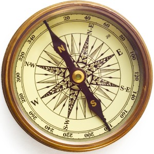 Old compass on white background with soft shadow